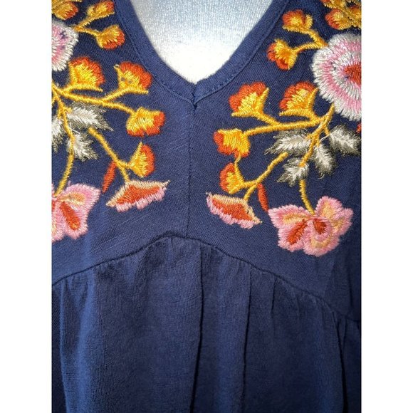 Keep in Touch Womens V Neck Embroidered Ruffled Blouse Top Navy Blue - Size M - Picture 6 of 10